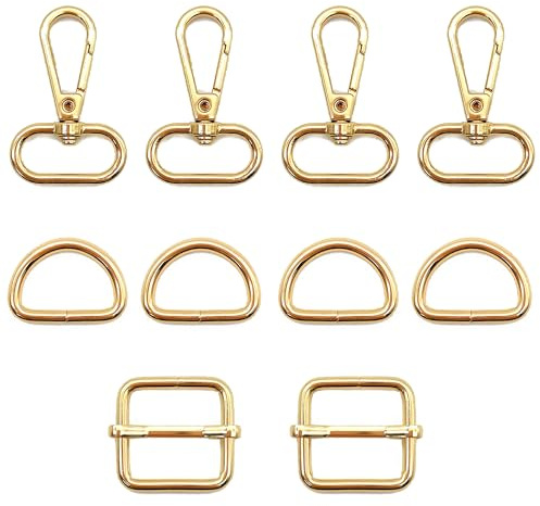 Niuhong 10 Pcs Karabinerhaken Drehgelenk D-Ringe Gurt Einstelle Schieber Triglide-Schiebeschnalle DIY Tasche Schultergurt Basteln Handwerk Gürtelschnalle Nähen Reparatur Taschenzubehör (Golden 25mm)