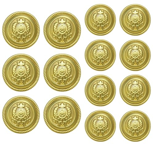 DCYQAIN 14 Pcs Gold Metal Blazer Buttons Set, Zinc Alloy Suit Replacement Buttons, 15mm 23mm Shank Buttons for Blazer Coat Uniform Jacket