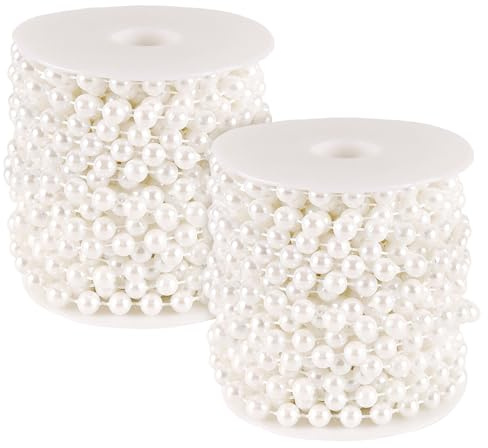 JOIKIT 2 rollos de guirnalda de perlas de 8 mm, rollo de cuerda de perlas de 10 m para decoración de bodas y fiestas