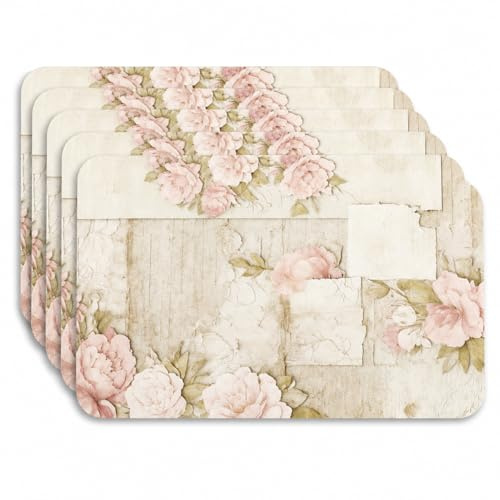 Set 6 Tovagliette Americane Shabby in PP 43 x 28 cm, Sottopiatti Decorativi Floreali Vintage, Tovagliette Lavabili per Tavola, Cucina, Sala da Pranzo e Colazione (Rose Avorio Patchwork)