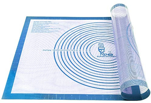 Nonstick Silicone Pastry Mat Extra Large with Measurements 28''By 20'' for Silicone Baking Mat, Counter, Dough Rolling,Fondant/Pie Crust By Folksy Super Kitchen (20×28, Blue)