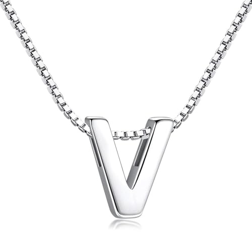 Candyfancy Collar de Mujer de Plata de Ley 925 Pequeñas Iniciales Collar con Colgante Letras A-Z para Mujer Hombre Pareja 45 cm(Letra V Collar)