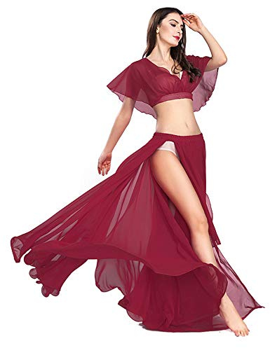 ROYAL SMEELA Danse du Ventre Costume Set pour Femmes - Top et Jupe Mousseline - Tenue Sexy de Performance - Robe Fendue - Taille Unique