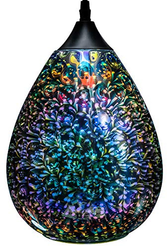 Yisuro Modern 3D Pendant Lights Kitchen Island 1 Pack, Farmhouse Colorful Glass Pendant Light with Clear Globe Shade, Kitchen Island Lighting for Dining Room Entryway, 7.8-inch Diameter