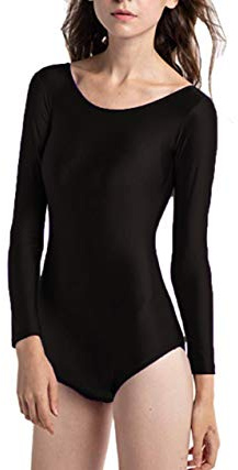 Carnavalife Maillot Ballet Mujer de Manga Larga y Cuello Redondo, Maillot Danza Niña para Bailarina Gimnasia, Consulte la Tabla de Tallas Antes de Comprar (Negro, M)