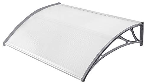 UISEBRT Auvent de Porte 150 x 100cm - Marquise de porte d’entrée en polycarbonate transparent, Gris