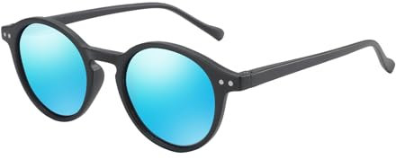 ZENOTTIC Sonnenbrille Polarisiert Rund Retro Klassisch UV 400 Schutz Vintage Rahmen f¨¹r Herren Damen ¡ (SCHWARZ + BLAU Spiegel)