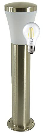 Hochwertige LED-Edelstahl Außen-Sockel-Wege-Leuchte-Lampe SIEGEN Kunststoff-Schirm weiß 1x E27 6,5W 810lm 2700K H: 50cm D:12cm IP44 Gartenbeleuchtung (Sockelleuchte mit LED)