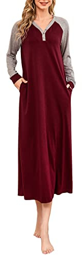 Lovasy Nightdresses for Women UK Long Sleeve Women's Nightdresses&Nightshirts Ultra Soft Nighties for Women Long Nightgowns Ladies Night Dress with Pockets