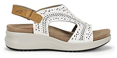 Fluchos | Klä upp sandaler | F1481 Tibet Vit Camel | Premium Cowboy Skin Sko | Kardborreband stängning | PU-golv, Vit, 39 EU