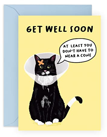 CENTRAL 23 Carte « Get Well Soon » – Carte « Feel Better Soon » – Carte amusante pour maman chat – Carte « Cheer Up » – Encre végétalienne – Livrée avec des autocollants amusants
