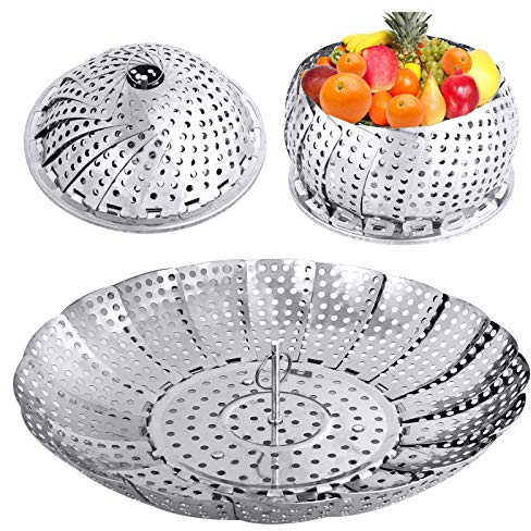 Veggie Vegetable Steamer Basket, Folding Steaming Basket, Metal Collapsible Stainless Steel Steamer Basket Insert, for Cooking Food, Expandable Fit Various Size Pot(5.3 to 8.6) YLYL