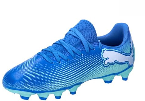 PUMA Unisex Kinder Future 7 Play Fg/Ag Jr Soccer Shoe, Hyperlink Blue Mint Puma White, 38.5 EU