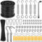 CGBOOM Wire Rope Kit 2mm, 61m Black Vinyl-Coated Garden Wire for Climbing Plants,Picture,Curtain and String Light Hanging Kit, Cable with Turnbuckles, Vine Eyes(Easy to Store)