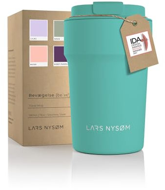 LARS NYSØM Taza térmica café para llevar | Termo Café para llevar de 0,38 litros con aislante | Travel Mug de Acero Inoxidable a Prueba de Fugas para la Bebida Caliente y Té (Aqua Turquoise, 380ml)