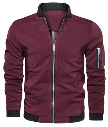 Shuanghao Uomo Primavera e Autunno Jacket Sottile Leggero Cotone Softshell Classica Casual Cappotto Sport Collo da Baseball Bomber estivo Giacca Militare Comodo Varsity Giubbotto Uomo Rosso M