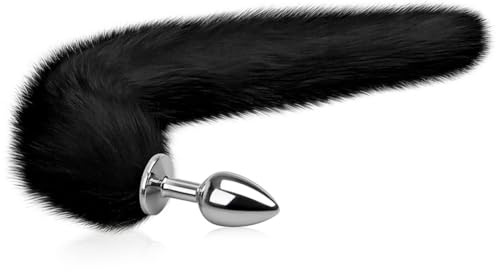 SXOVO Plug Anal Butt Plug de Metal con Cola de Zorro Negra Juguete Anal para Fetiche Esclava Cospay BDSM Juguetes Eróticos para Pareja Hombre Mujer Sexuales (M)