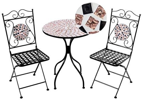 Beliani Conjunto de balcón Mesa y sillas jardín de Metal Negro Estilo Vintage Mosaico Negro Carpino