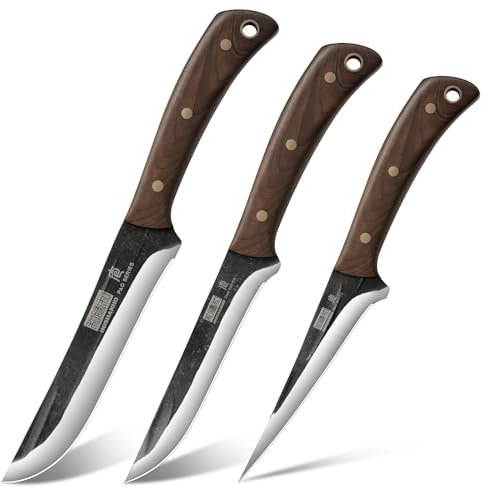HOSHANHO Set di Coltelli da Macellaio, 3 Pezzi Coltelli da Cucina Super Affilato, Coltello Divisore e Coltello Spelucchino, Acciaio Inossidabile ad Tenore di Carbonio Migliorato per Casa all'aperto
