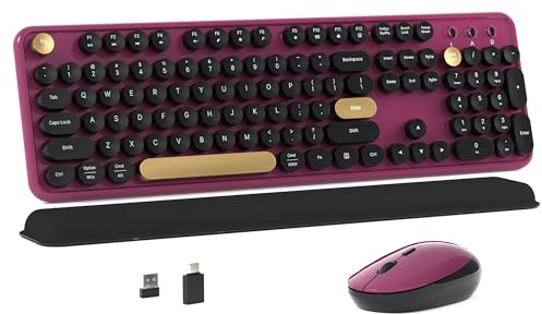 Colorful MPTOG Wireless Computer Keyboard and Mouse Combo (Black-Claret)
