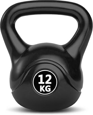 Bestfor Kettlebell Vinyl Coated, Black, Weight Lifting Strength Kettle Bell, for Training, Cardio, Fitness, Muscle Exercise Chart, Body Building, Home Gym Workout 12kg