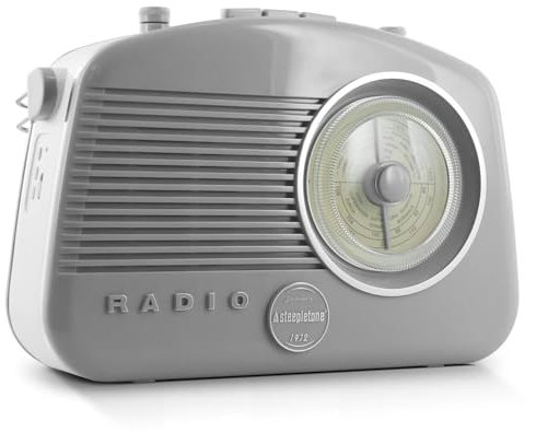 Steepletone Brighton BT Retro Radio, FM MW & LW Radio With Bluetooth, Battery & Mains Operated, Headphone Socket, Portable. Classic Style (Grey)