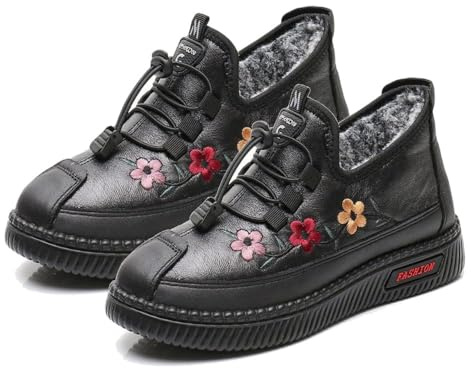 Bottes en coton antidérapantes chaudes en peluche pour femmes, bottines plates moelleuses,bottes de neige épaisses en velours antidérapant et imperméables, bottines chaudes chaussures (Black A,41 EU)