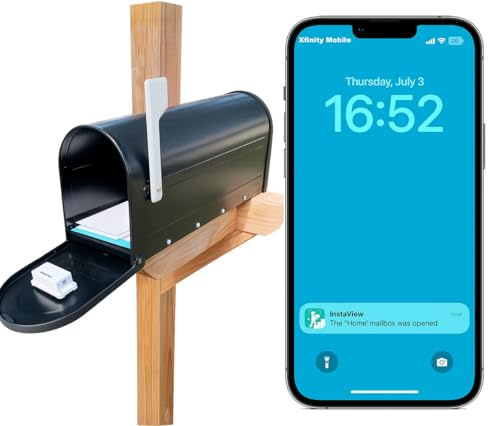 InstaView Sistema de alerta de buzón inalámbrico con sensores y receptor, alarma de buzón para correo entregado, timbre de correo con notificación de aplicación de teléfono, dispositivo indicador de