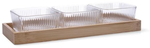 Quid Set de 3 Set aperitivos Trend de vidrio 29,4 x 11,2 x 2,7 cm | Transparente, Vidrio, forma rectangular, acabado con relieve, 29,4 x 11,2 x 2,7 cm, 3 piezas, apilable, fácil de limpiar