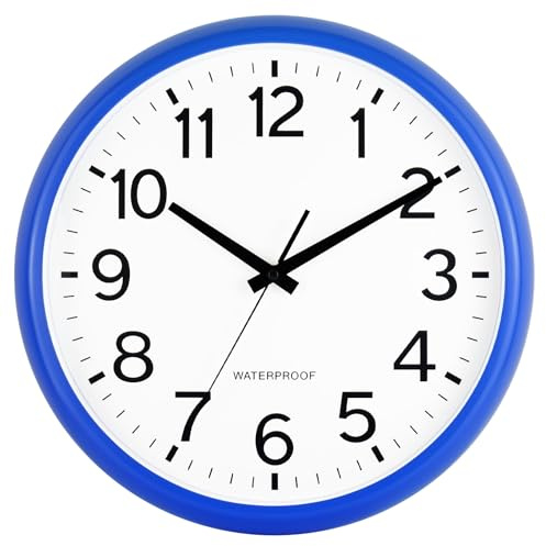 Caysie Grande orologio da esterno sigillato da 40,6 cm, impermeabile, silenzioso, funzionamento a batteria, resistente alle intemperie, per piscina, patio, fuori casa (blu)