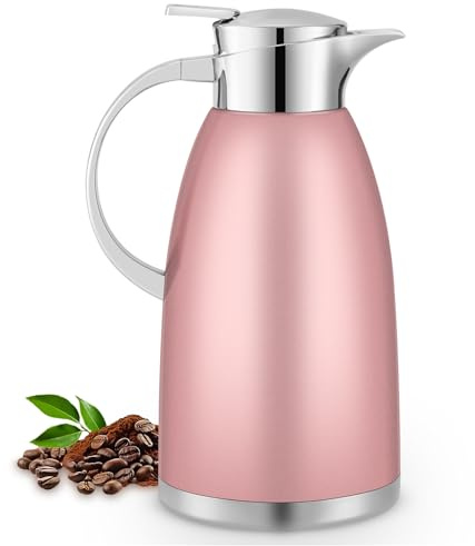 Nymblis 2.3L Thermal Coffee Carafe, Double-Walled Vacuum Insulated Thermal Jug with Press Button Top, Stainless Steel Coffee Pot with Brush for Hot & Cold Drinks, Tea, Milk (Pink)