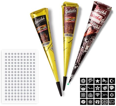 GWAWG Henna Tattoo Set with Rhinestone Stickers, Temporary Tattoos Natural Tattoo for Body and Face, Professional Art Tattoo Creams with Stencils, Multi Patterns for Adult Kids