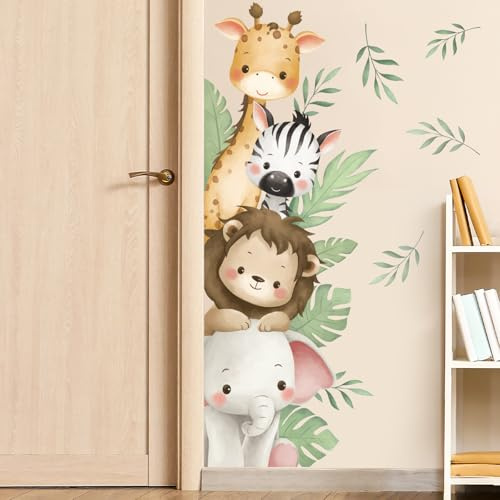 SHUCHING Jungle Animals Nursery Wall Stickers Removable Vinyl, Safari Wardrobe Door Decals Art Decor for Baby Room Kids Bedroom