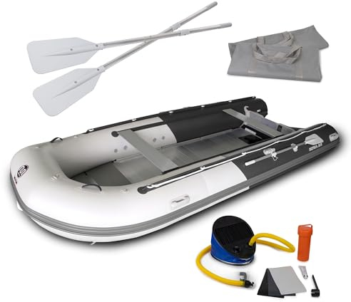 DA-470 - Bote inflable de 470 cm, color gris oscuro, fondo de aluminio, incluye accesorios, barco de pesca, bote de remo, lancha motora categoría C