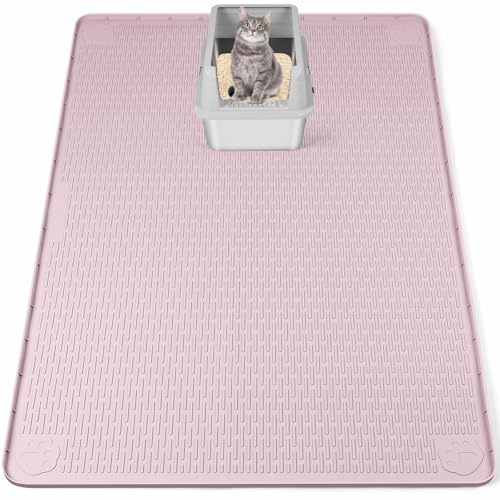 Bartuke Tapis à litière pour Chat, XXL Extra Large 50'' x 35'' Tapis à litière en Silicone pour Le contrôle de l'éparpillement, Doux pour Les Pattes du Chat, Facile à Nettoyer (Rose)