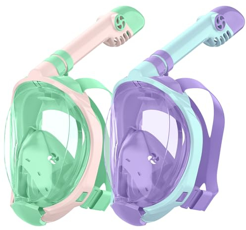X99 Schnorchelmaske Vollmaske,180-Grad-Sicht Anti-Fog Tauchmaske mit Sportkameras Kompatible, Taucherbrille für Kinder