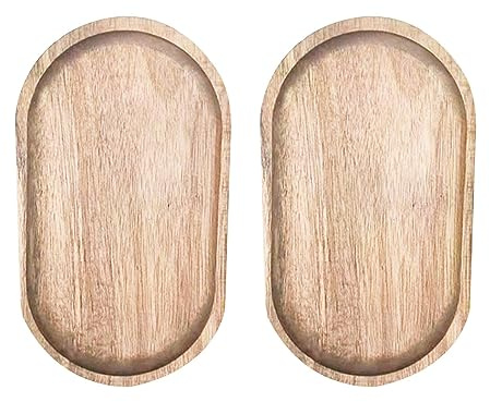 2Pcs Wood Serving Tray,Japanese Style Oval Shape Small Serving Food Plate,Wooden Dessert Plate Holder,Decorative Display Tray for Food BBQ Cheese Sushi Snack Fruit Appetizer Dishes