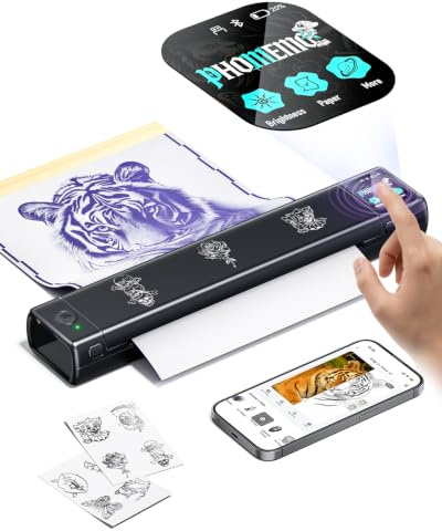 Phomemo M08F Plus AI Thermocopieur Tatouage Smart HD Touchscreen | Professionnelle, Anti‑rides, Écran tactile, IA App, 2800+pcs Designs de Tatouage, 20 Feuilles Papier Transfert Premium