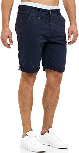 Indicode Herren Cuba Chino Shorts mit 5 Taschen aus Baumwollgemisch | Bermuda Sommershorts für Männer Blau Navy, L