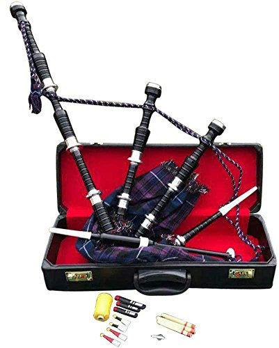 Great Highland Bagpipe Rosewood Black Finish Silver Mounts in Hard Box with Tutor Book (Pride of Scotland)