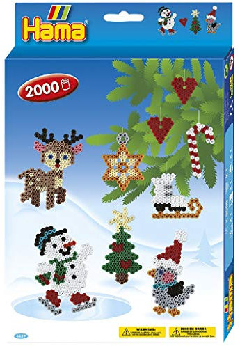Hama Perlen 3437 Geschenk-Set Weihnachten mit ca. 2.000 bunten Midi Bügelperlen mit Durchmesser 5 mm, Stiftplatte, inkl. Bügelpapier, kreativer Bastelspaß für Groß und Klein