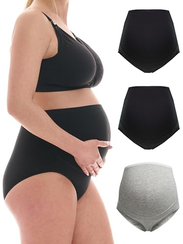 Herzmutter Culotte de Grossesse - sous-vêtements maternité - Culotte maternité Femme - Slip pour Femmes Enceintes - Coton Extensible - 5130 (XL, Noir/Noir/Gris)