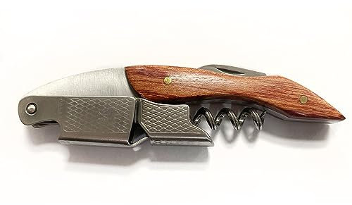 ASC Professional Deluxe Corkscrew with Wood Inlay Inc. Cork Screw, Bottle Opener, and Foil Cutter - Professional Waiters Quality