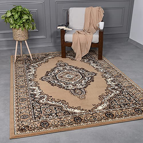 VIMODA Teppich Klassisch Orient dicht gewebt Wohnzimmer, Schlafzimmer, Küche Braun Beige, Maße:160x230 cm