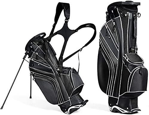 Mayjooy Golf Stand Bag, Portable Carry Golf Bag w/Ergonomic Dual Straps & 6 Way Top Divider, Lightweight Carry Organizer Pocket w/Umbrella Ring, Ideal for Men & Women (Black)
