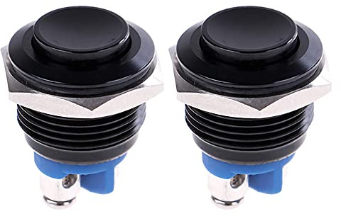 CENPEK 2 pièces 16mm 5/8 pouces haut rond en métal noir interrupteur à bouton-poussoir momentané 1NO SPST 3A/12-250V pour interrupteur de voiture industrielle G-M16BK