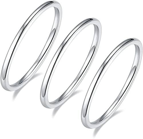 Zakk Ring Damen Herren Vorsteckring Schmal Edelstahl Rosegold Gold Silber Poliert Schlicht Knöchelringe 3 Stücke Ringe Set 1.5mm (Silber,52 (16.6))