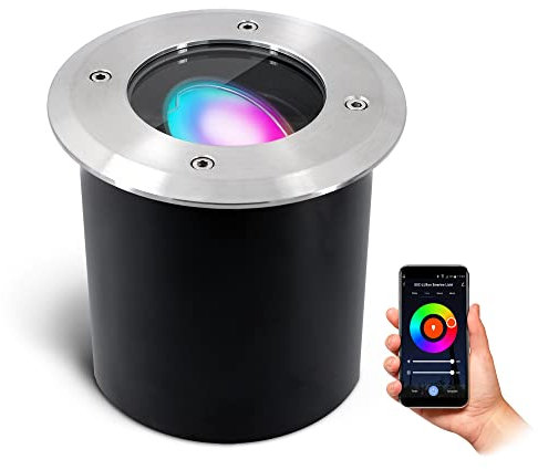 SSC-LUXon JADINA Bodenstrahler Aussen schwenkbar LED flach mit Smarthome LED RGB WiFi (steuerung per App & Sprache) - Bodenleuchte befahrbar