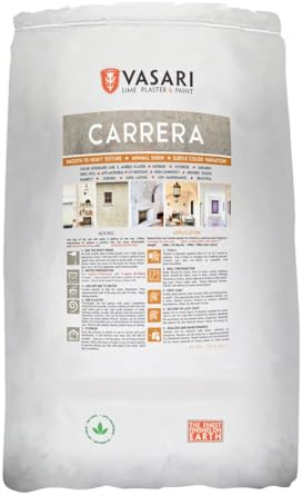 VASARI Lime Plaster & Paint | Carrera Plaster (Coarse Sand Finish) | Made from Natural Lime and Powdered Marble | color: Natural White #1 (Untinted)| | Dry Mix (makes 5 Gallons of plaster)