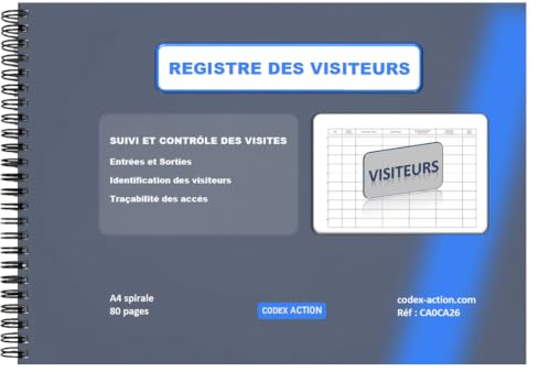 Registre Visiteurs A4 Spirale 80 Pages – Cahier Entrée Sortie Entreprise – Registre Accueil Clients et Fournisseurs – Format Horizontal Professionnel